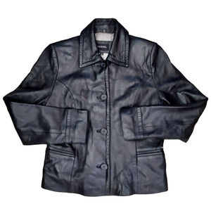 Guess Vintage Butter Soft Black Button Up Women's Leather Jacket Front Pockets M